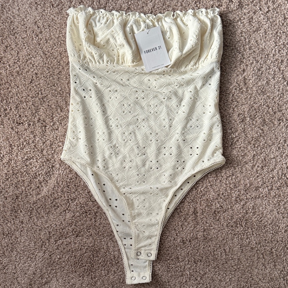 Forever 21 White Eyelet Knit Bodysuit